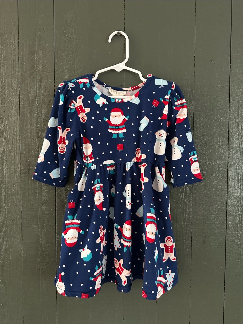 Emma & Elsa Navy Christmas Print Dress - Holiday Santa & Snowman
